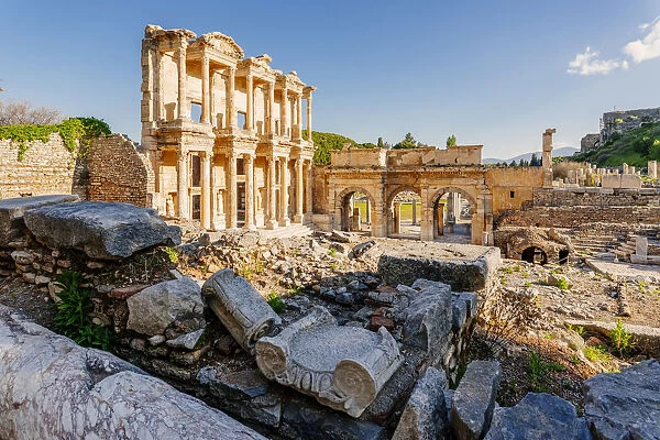 Library of Celsus, Ruins of ancient Ephesus, Selcuk, Izmir Province, Turkey. Side view
