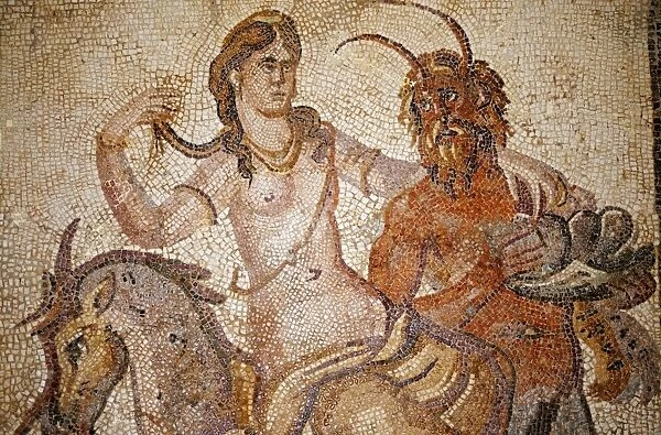 Libya, Cyrene. Mosaic of Nymph and Satyr from Villa of Jason Magnus in the museum