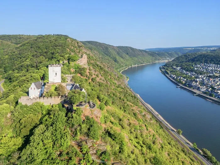 Framed Print : Liebenstein castle and Sterrenberg castle with Bad Salzig, Kamp-Bornhofen, Rhine valley, Rhineland-Palatinate, Germany