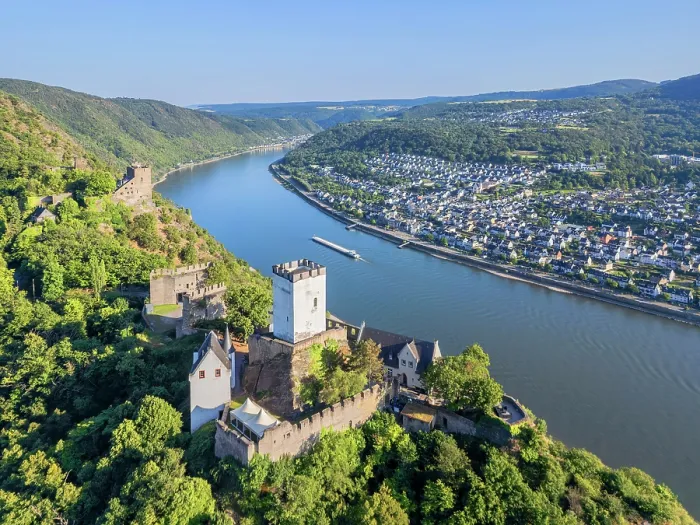 Framed Print : Liebenstein castle and Sterrenberg castle with Bad Salzig, Kamp-Bornhofen, Rhine valley, Rhineland-Palatinate, Germany Framed Print : Liebenstein castle and Sterrenberg castle with Bad Salzig, Kamp-Bornhofen, Rhine valley, Rhineland-Palatinate, Germany