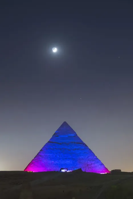 Framed Print : light show over the Pyramids of Giza, Giza, Cairo, Egypt Framed Print : light show over the Pyramids of Giza, Giza, Cairo, Egypt