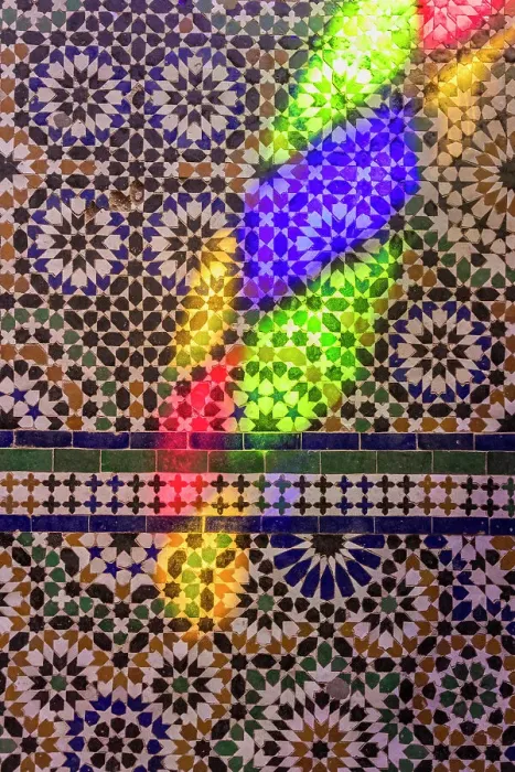 Framed Print : Light from a stained glass window on tiles, Marrakesh, Morocco Framed Print : Light from a stained glass window on tiles, Marrakesh, Morocco