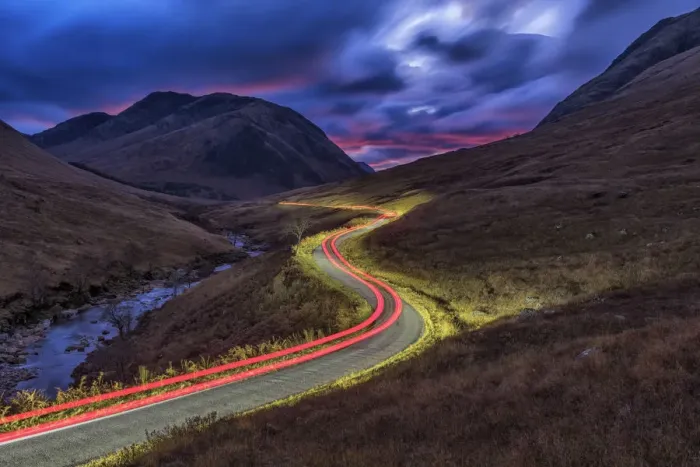 Framed Print : Light Trails in Glen Etive, Highlands, Scotland Framed Print : Light Trails in Glen Etive, Highlands, Scotland