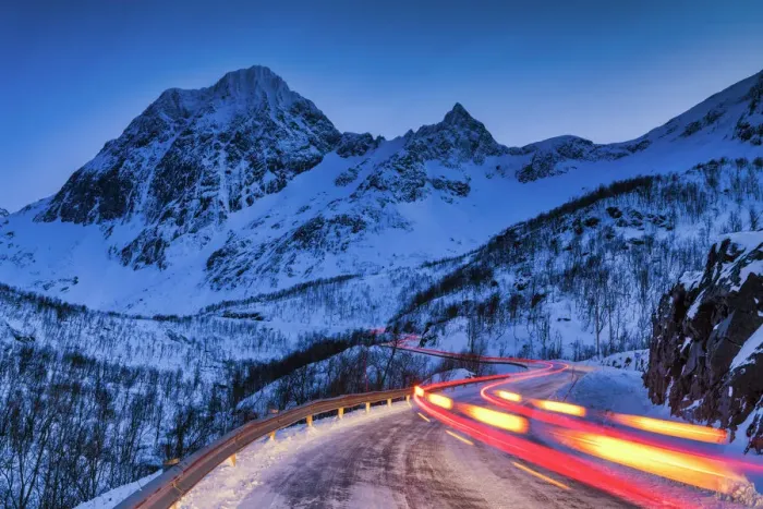 Framed Print : Light Trails on Mountain Pass, Senja, Norway Framed Print : Light Trails on Mountain Pass, Senja, Norway
