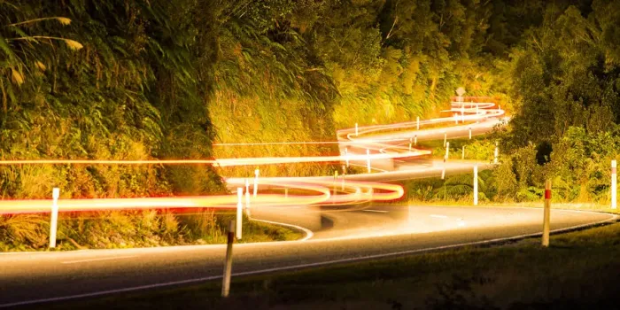 Framed Print : Light Trails on Winding Road, New Zealand Framed Print : Light Trails on Winding Road, New Zealand