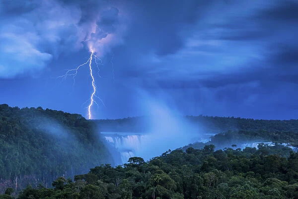 Lightening Strike over Iguazu Falls, Argentina, South America