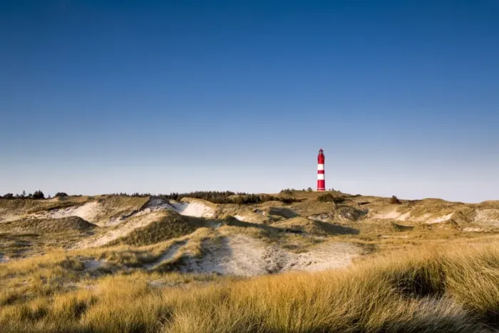 Framed Print : Lighthouse in the dunes, Amrum Island, Northern Frisia, Schleswig-Holstein, Germany