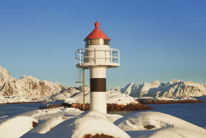 Framed Print : Lighthouse at port in Kabelvag - Norway, Nordland, Lofoten, Austvagoya, Kabelvag Framed Print : Lighthouse at port in Kabelvag - Norway, Nordland, Lofoten, Austvagoya, Kabelvag
