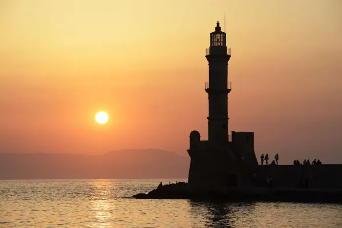 Framed Print : Lighthouse at sunset in Chania, Crete, Greece, Europe Framed Print : Lighthouse at sunset in Chania, Crete, Greece, Europe