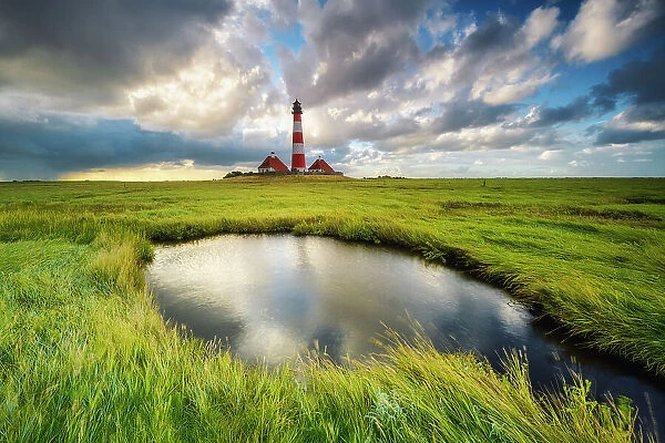 Lighthouse Westerhever, North Sea, North Frisia, NP Wadden Sea, Schleswig-HolsteinGermany, Europe