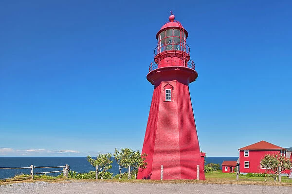 Ligthouse on the shore of the St. Lawrence River. Gaspesie Region La Martre, Quebec, Canada
