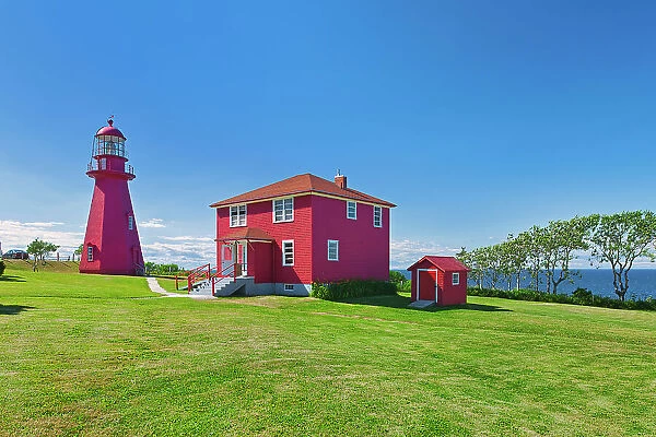 Ligthouse on the shore of the St. Lawrence River. Gaspesie Region La Martre, Quebec, Canada