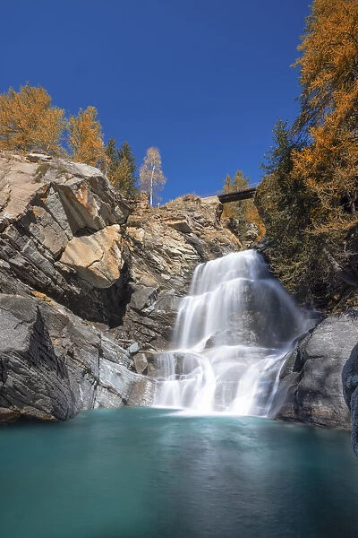 the Lillaz waterfalls in autumn day, Cogne valley, municipality of Cogne, Aosta province