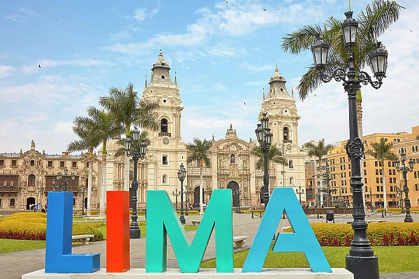 The Lima Metropolitan Catedral, Plaza de Armas, Lima, Peru. Lima is also known as the 'City of the Kings'and was declared UNESCO World Heritage site in 1988