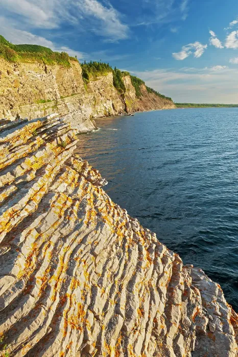 Framed Print : Limestone cliffs along the Atlantic Ocean, Forillon National Park, Quebec, Canada