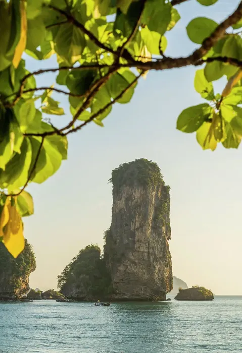 Framed Print : Limestone Karst tower framed by trees on Pai Plong Beach, Ao Nang, Krabi, Thailand Framed Print : Limestone Karst tower framed by trees on Pai Plong Beach, Ao Nang, Krabi, Thailand