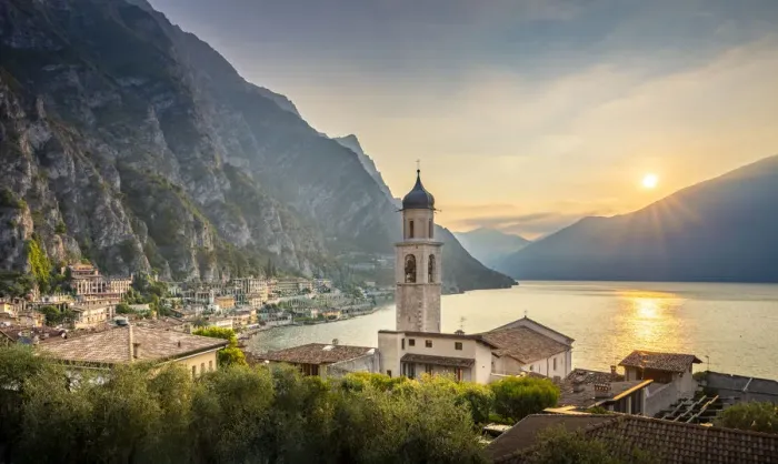 Framed Print : Limone del Garda village with historic lemon houses on Garda Lake Framed Print : Limone del Garda village with historic lemon houses on Garda Lake