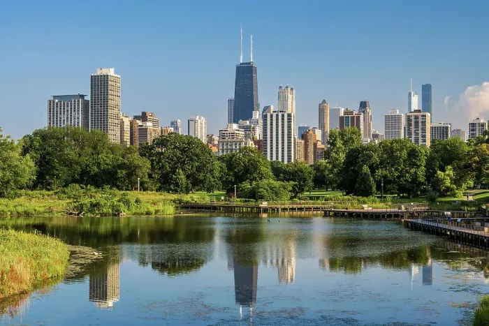 Framed Print : Lincoln Park and downtown skyline in the backdrop, Chicago, Illinois, USA Framed Print : Lincoln Park and downtown skyline in the backdrop, Chicago, Illinois, USA