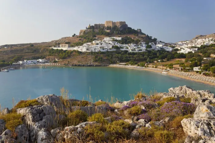 Framed Print : Lindos Beach, Lindos, Rhodes Island, Dodecanese Islands, Greece