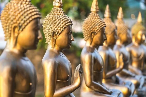 Line of Buddha statues, Seema Malaka temple on Beira Lake. Colombo, Sri Lanka