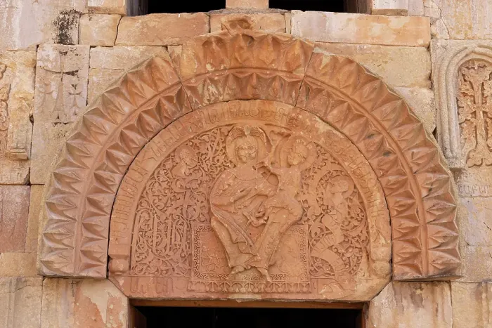 Framed Print : Lintel above the entrance to Noravank Monastery, Noravank, Armenia
