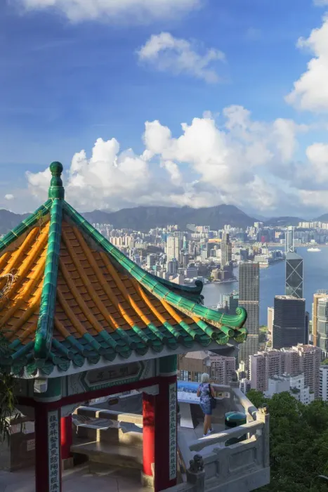 Framed Print : Lion Pavilion on Victoria Peak and skyline, Hong Kong Framed Print : Lion Pavilion on Victoria Peak and skyline, Hong Kong