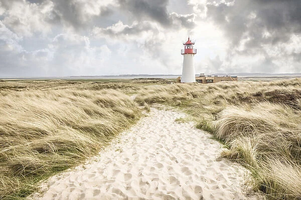 List-West lighthouse on the Ellenbogen Peninsula, Sylt, Schleswig-Holstein, Germany