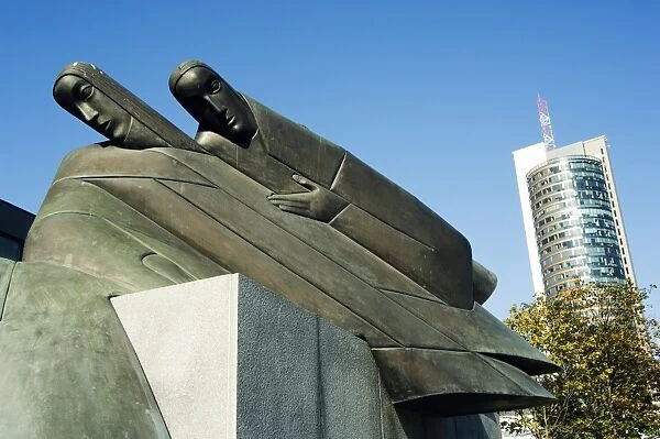 Lithuania, Vilnius. A contemporary monument outside Europa Tower shopping complex