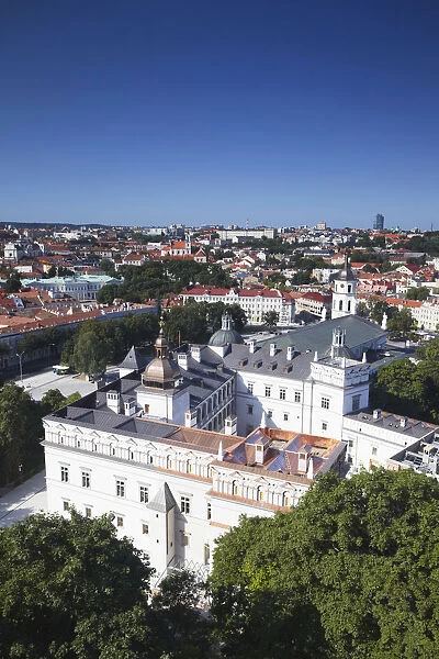 Lithuania, Vilnius, View Of Old Town With Royal Palace In Foreground