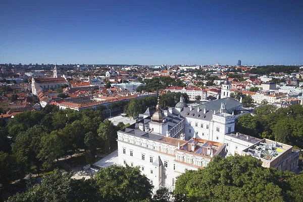 Lithuania, Vilnius, View Of Old Town With Royal Palace In Foreground