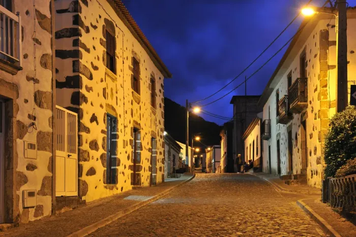 Framed Print : The little village of Faja Grande at night. The westernmost location in Europe. Flores