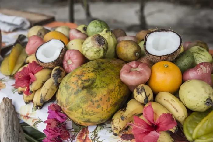 Framed Print : Local fruits, Anse Source D Argent beach, La Digue, Seychelles