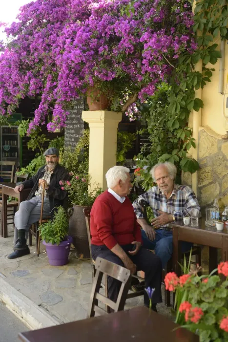 Framed Print : Local men at a cafe in Kroustas, Crete, Greece, Europe
