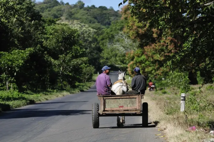 Framed Print : Local men in a horse and cart, Nicaragua, Central America
