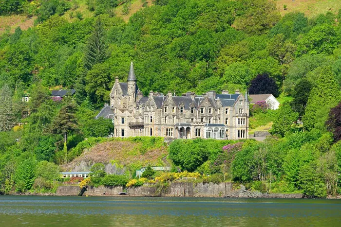 Framed Print : Loch Awe Hotel on shore of Loch Awe on sunny day, Argyll And Bute, Scotland, UK Framed Print : Loch Awe Hotel on shore of Loch Awe on sunny day, Argyll And Bute, Scotland, UK