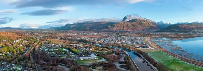 Framed Print : Loch Eli with snow capped Ben Nevis and Fort William, Highland region, Scotland, United Kingdom