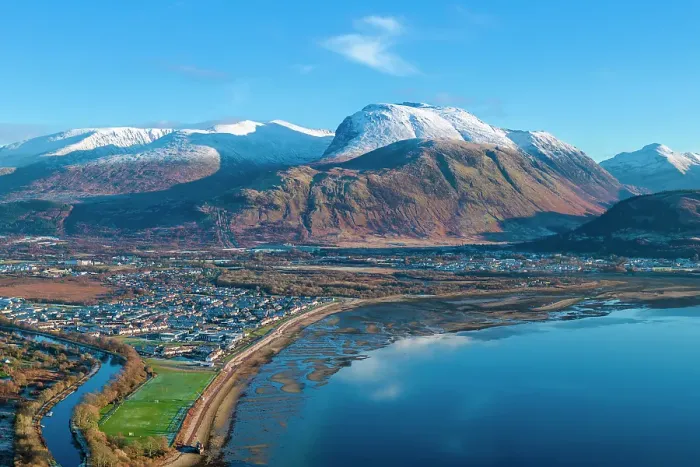 Framed Print : Loch Eli with snow capped Ben Nevis and Fort William, Highland region, Scotland, United Kingdom Framed Print : Loch Eli with snow capped Ben Nevis and Fort William, Highland region, Scotland, United Kingdom