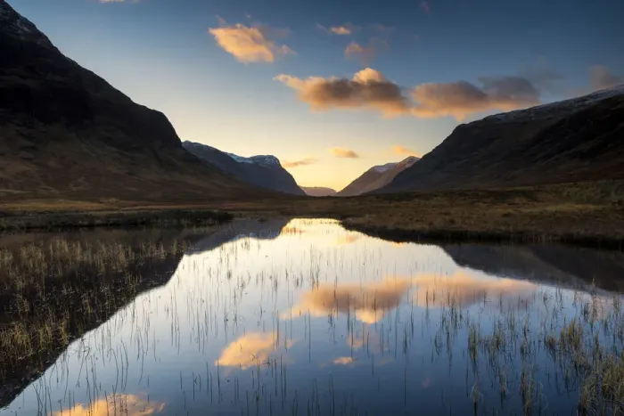 Framed Print : Lochan na Fola Reflections at Sunset, Glen Coe, Highland Region, Scotland Framed Print : Lochan na Fola Reflections at Sunset, Glen Coe, Highland Region, Scotland