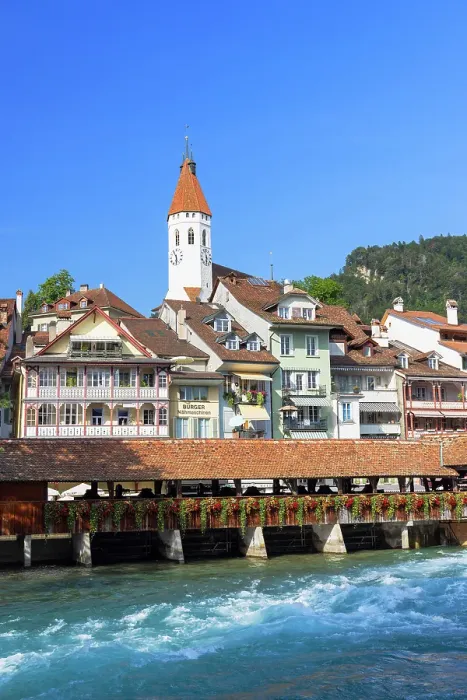 Framed Print : Mill Lock Bridge, Thun Town Church and Aare River, Thun, Canton of Bern, Switzerland Framed Print : Mill Lock Bridge, Thun Town Church and Aare River, Thun, Canton of Bern, Switzerland