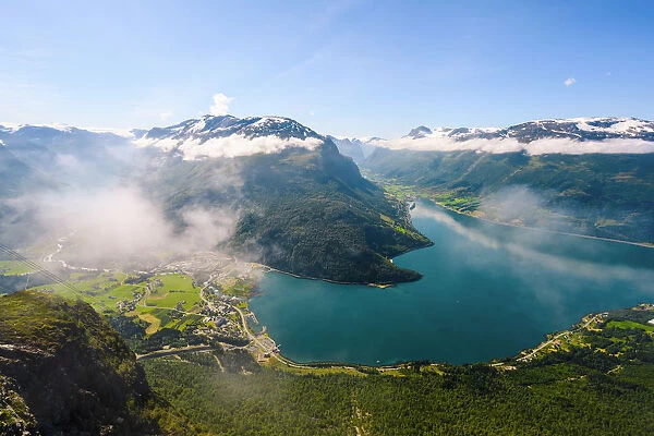 Loen, Vestland, Norway. High angle view of the Nordfjord fjord
