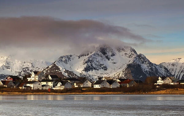 Lofoten, Norway. Small village with the first lights