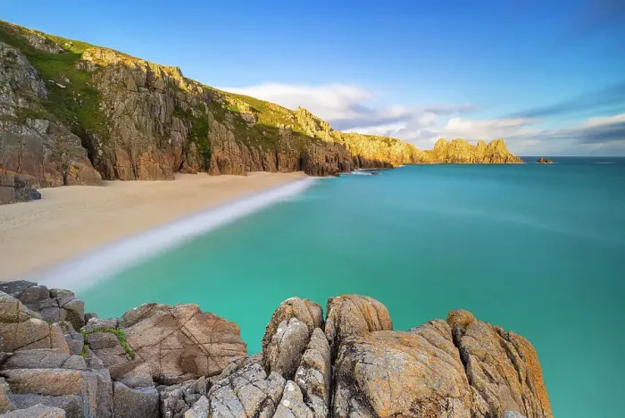 Framed Print : Logan Rock and Treen beach at sunset, St Levan, Treen, Penzance, Cornwall, England, United Kingdom Framed Print : Logan Rock and Treen beach at sunset, St Levan, Treen, Penzance, Cornwall, England, United Kingdom