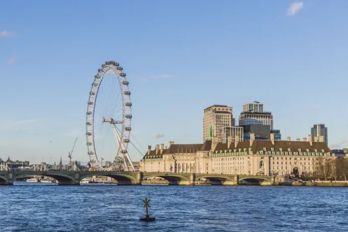 Framed Print : The London Eye or the Millennium Wheel and County Hall London, England