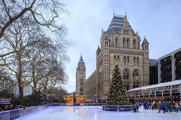 London, South Kensington, the Winter ice rink in front of the Natural History Museum