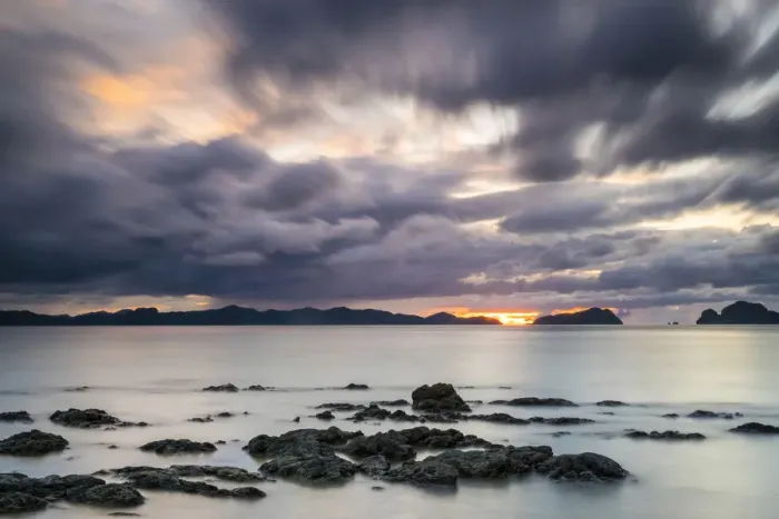 Framed Print : Long exposure of Dolarog Beach at sunset on a cloudy day, El Nido, Palawan, Philippines Framed Print : Long exposure of Dolarog Beach at sunset on a cloudy day, El Nido, Palawan, Philippines