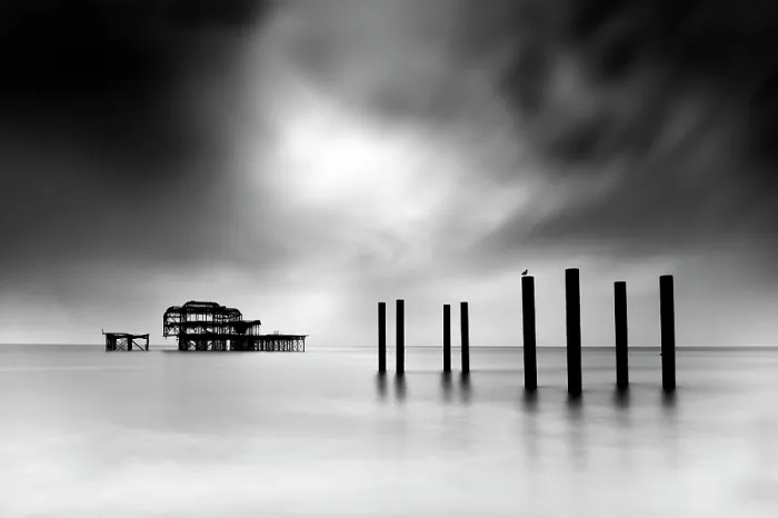 Framed Print : Long exposure image, ruined West Pier, Brighton, East Sussex, England Framed Print : Long exposure image, ruined West Pier, Brighton, East Sussex, England