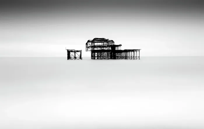 Framed Print : Long exposure image, ruined West Pier, Brighton, East Sussex, England Framed Print : Long exposure image, ruined West Pier, Brighton, East Sussex, England