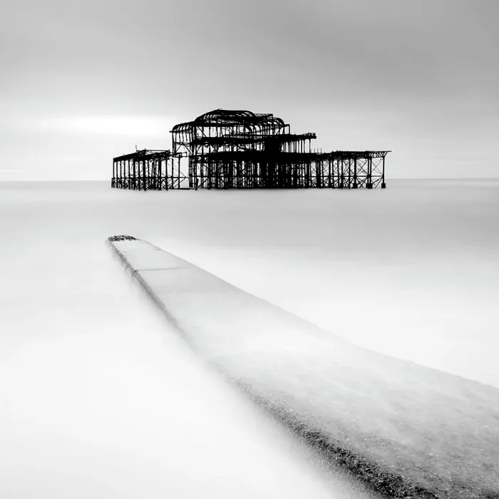 Framed Print : Long exposure image, ruined West Pier, Brighton, East Sussex, England Framed Print : Long exposure image, ruined West Pier, Brighton, East Sussex, England