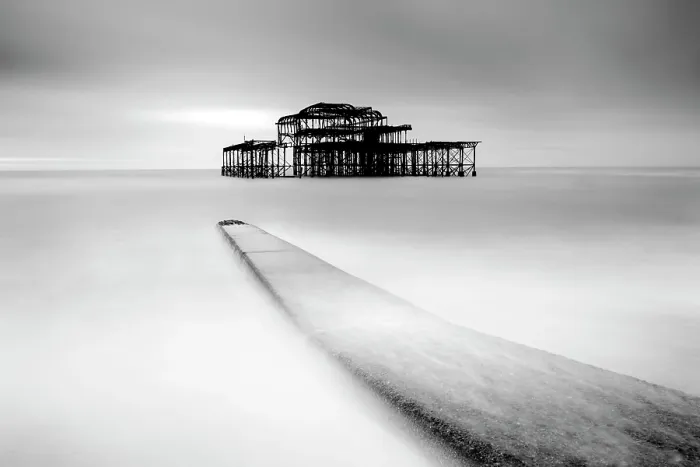 Framed Print : Long exposure image, ruined West Pier, Brighton, East Sussex, England Framed Print : Long exposure image, ruined West Pier, Brighton, East Sussex, England