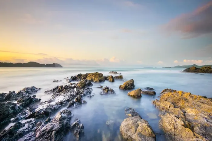 Framed Print : Long exposure of rocky coast along Bacuit Bay, El Nido, Palawan, Philippines Framed Print : Long exposure of rocky coast along Bacuit Bay, El Nido, Palawan, Philippines